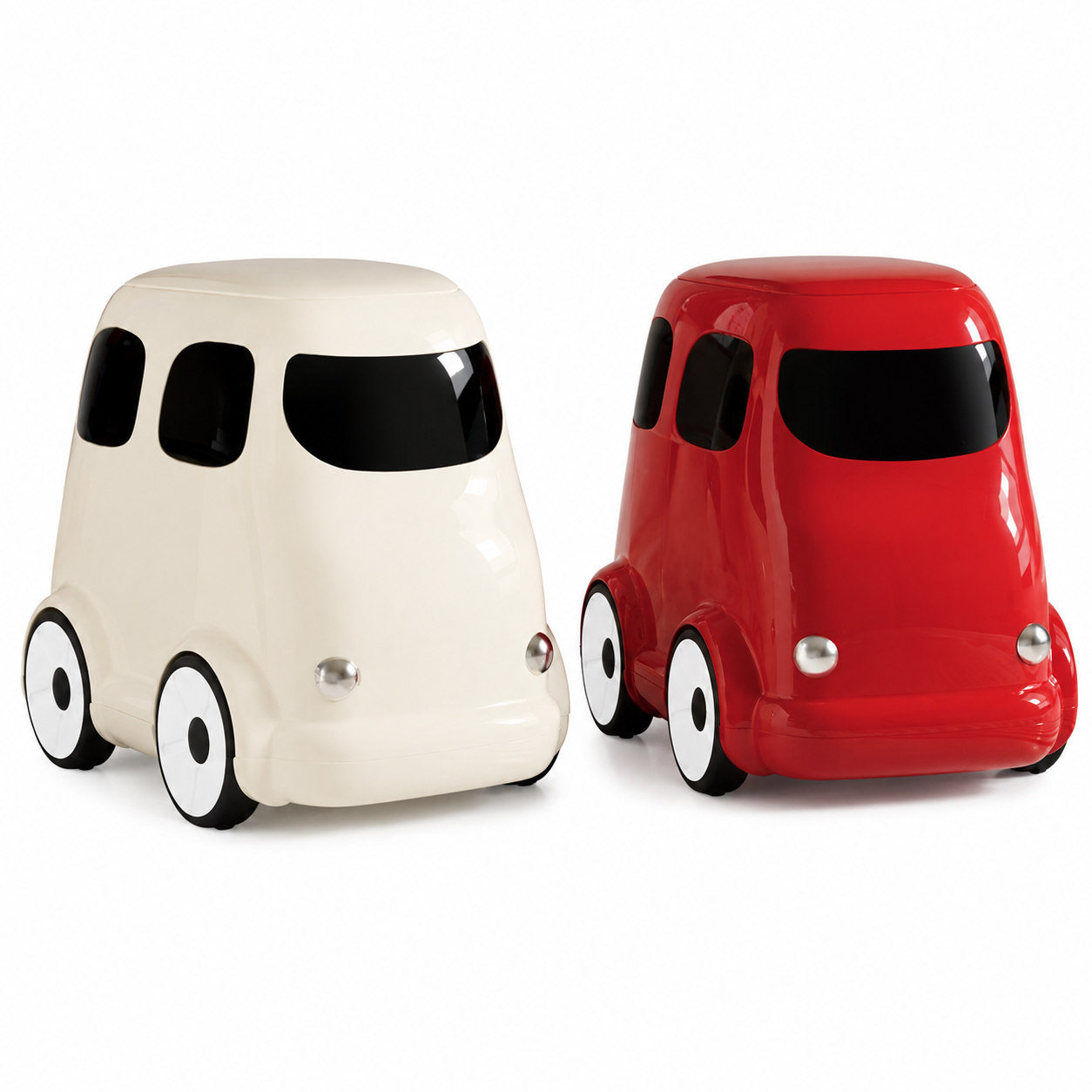 Rolling Cartoon Bus Trash Bin | Double-Layer Press-Open Waste Basket | 12L