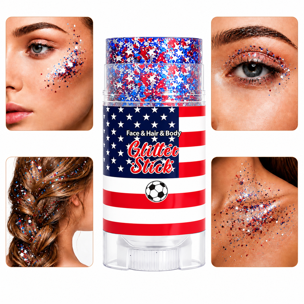Patriotic Red White Blue Body Glitter Stick | 4th of July Accessories | Sparkling Face Hair Glitter | Women Kids | American Flag Makeup for Independence Day | Football Match or Parties