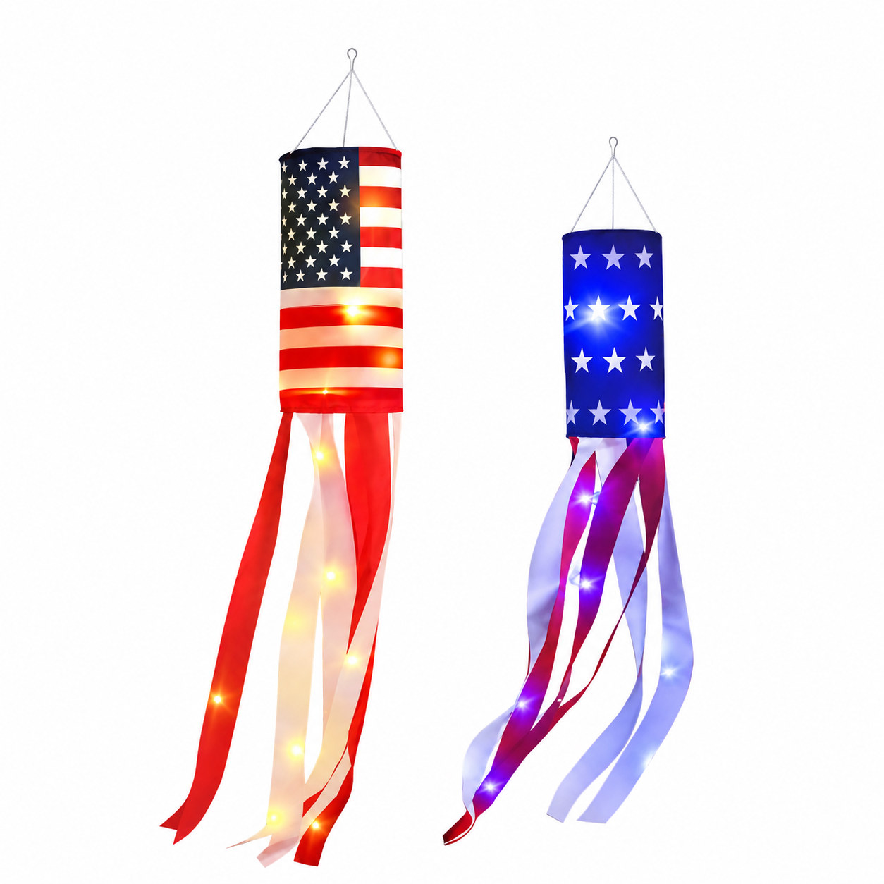 4 Pack LED American Flag Windsocks | 4th of July & Independence Day Decorations | Patriotic Outdoor Hanging Decor for Memorial Day, Labor Day & Veterans Day