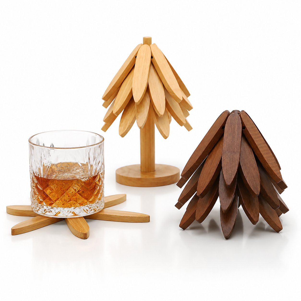 Foldable Tree-Shaped Anti-Scald Coaster | Decorative Table Insulation Mat | Set of 5 Pieces + Base